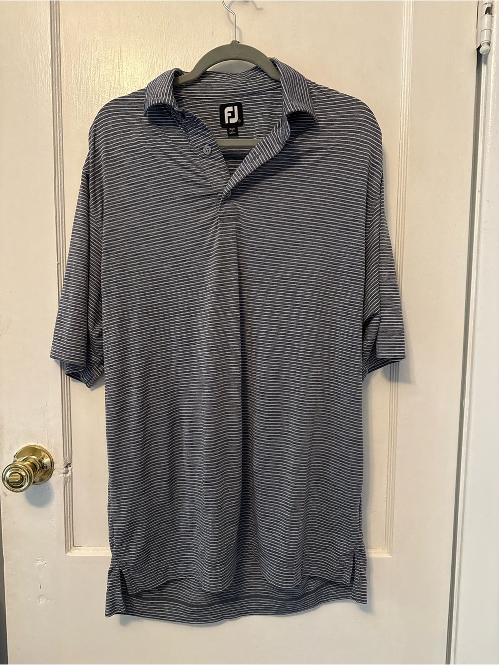 FootJoy Men's Navy and Gray Thin-Striped Polo